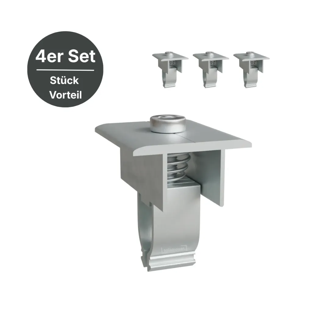 [210074] 4 Stück | Mittelklemmen für PV-Aluschiene | Solamount (Silber)