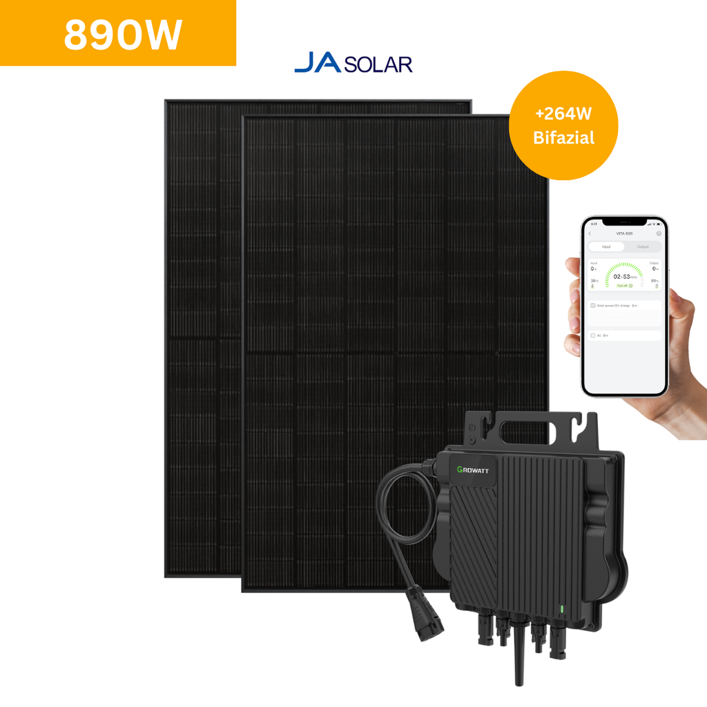 Balkonkraftwerk 2 Solarmodule 890W | Growatt 800W Mikrowechselrichter | optional Batterie & Halterung