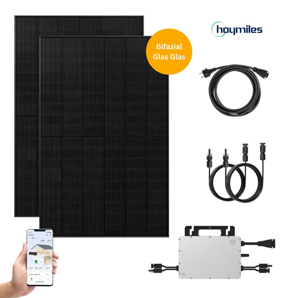 Balkonkraftwerk Hoymiles | 2 Solarmodule | 800W Wechselrichter | optional Batterie + Halterung