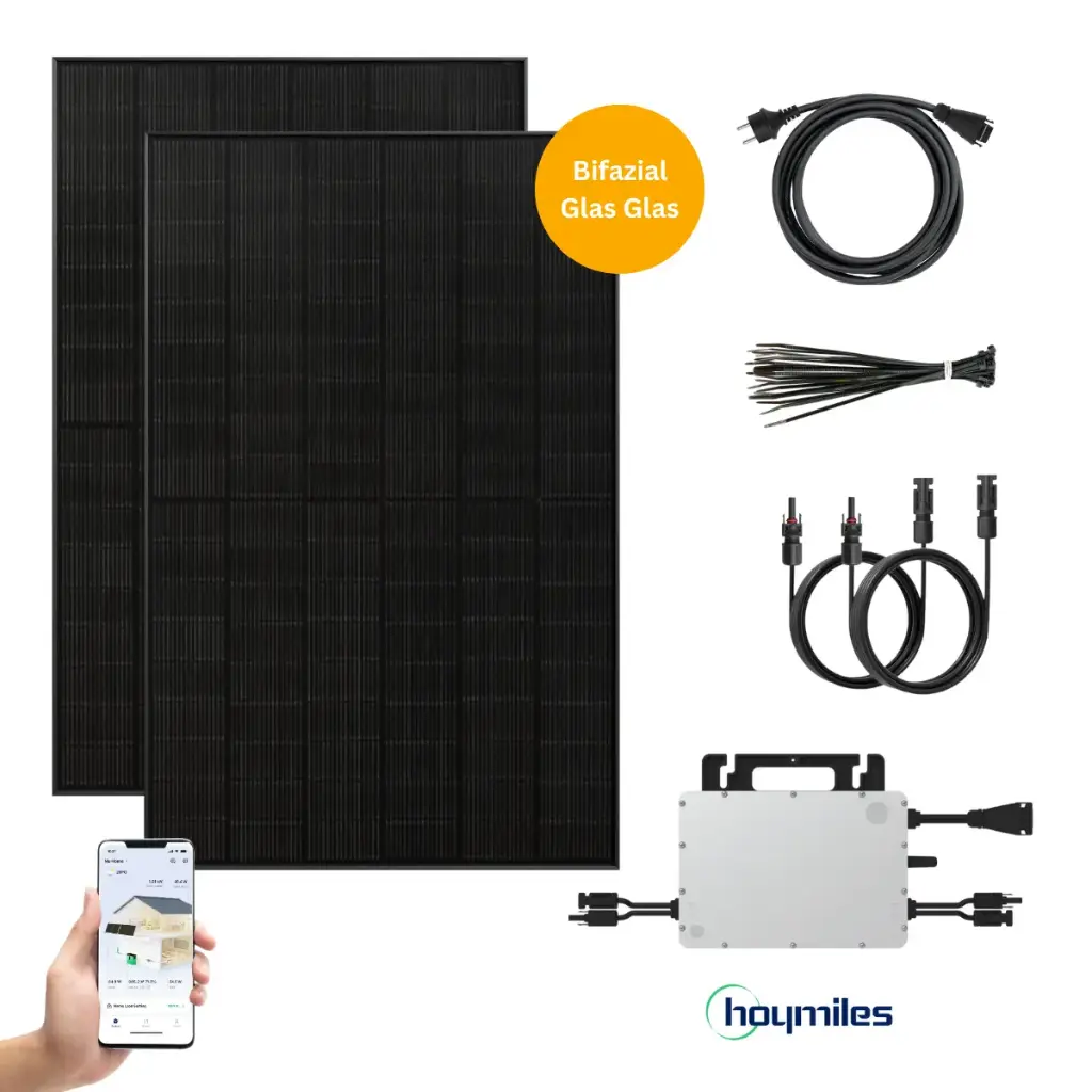 Balkonkraftwerk Hoymiles | 2 Solarmodule | 800W Wechselrichter | optional Batterie + Halterung
