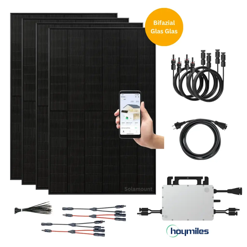 Balkonkraftwerk Hoymiles | 4 Solarmodule | 800W Wechselrichter | optional Batterie + Halterung