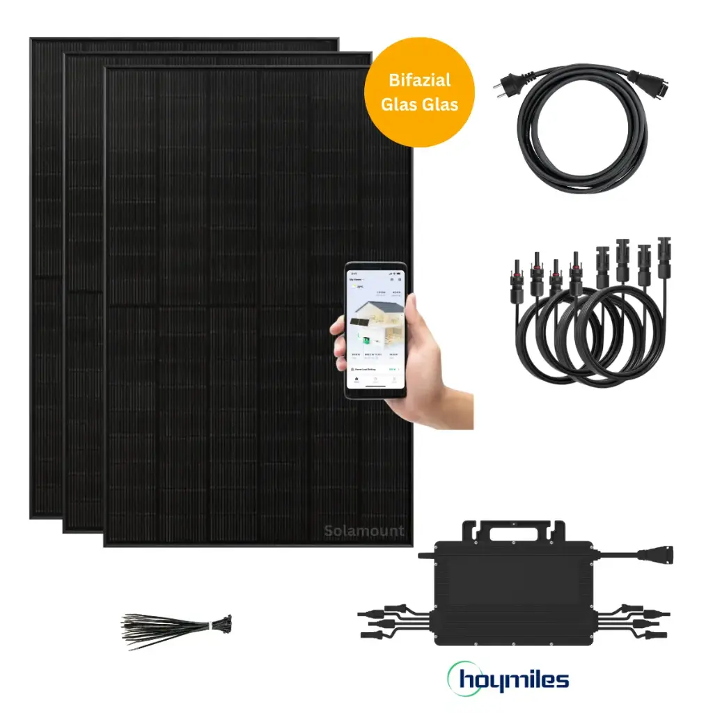 3 Solarmodule 440W + 1600W Wechselrichter inkl.  DTU-Wlite-S | Auf 800W drosselbar | optional Batterie oder Halterung