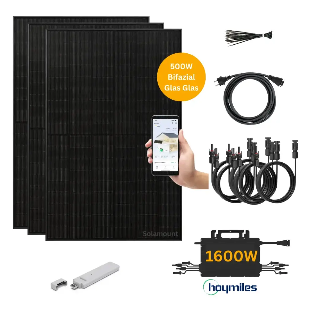 XL 3 Solarmodule 500W+ 1600W Wechselrichter inkl.  DTU-Wlite-S | optional Batterie oder Halterung