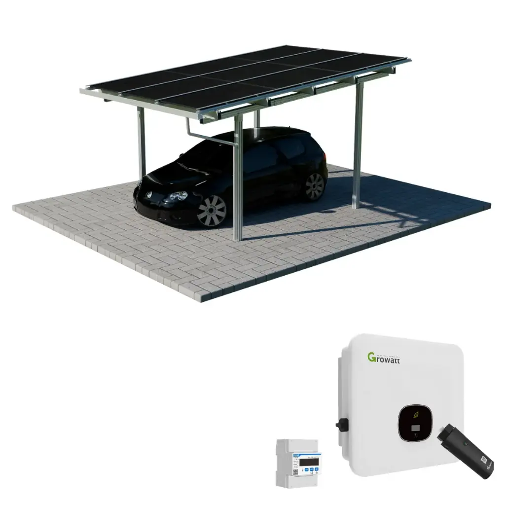 Solarcarport Komplettset für 1 Auto inkl. Solarmodule, Growatt MOD Wechselrichter und optionalem Speicher oder Wallbox| Solamount
