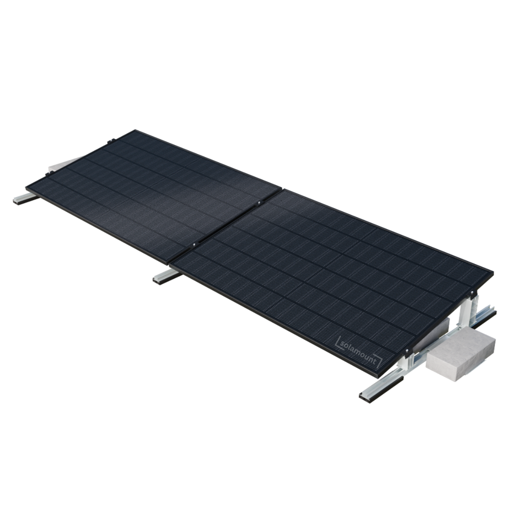 [210033XL] Premium Flachdach Halterung für 2 Solarmodule | Solamount | Ohne Bohren | Für 400-600W Module | Süd oder Ost-West Ausrichtung | 2. Generation (Silber)