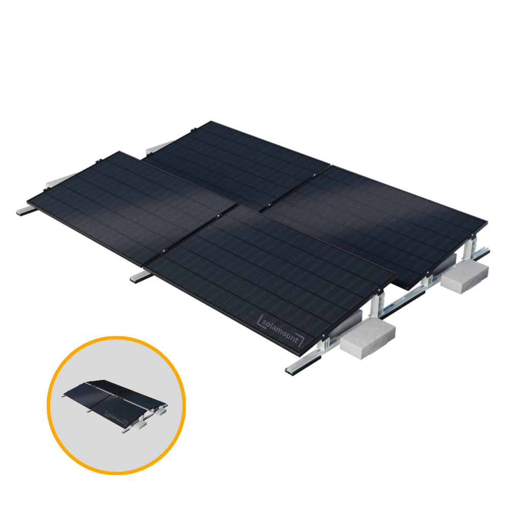 [210061XL] Premium Flachdach Halterung für 4 Solarmodule | Solamount | Ohne Bohren | Für 400-600W Module | Süd oder Ost-West Ausrichtung | 2. Generation (Silber)