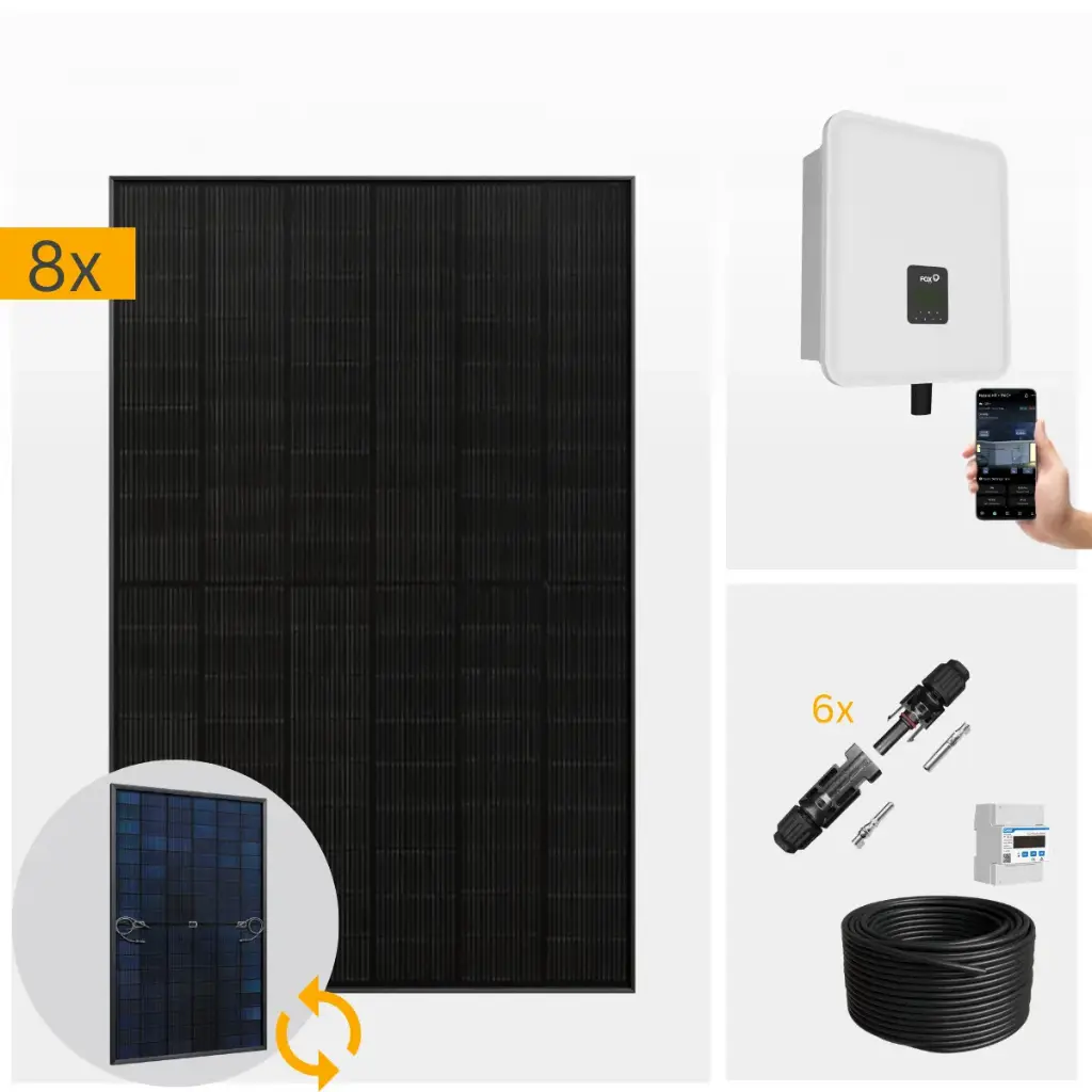 Fox ESS Komplettset | 5-12 kW inkl. Solarmodule | Optional: Batterie und Dachhalterung