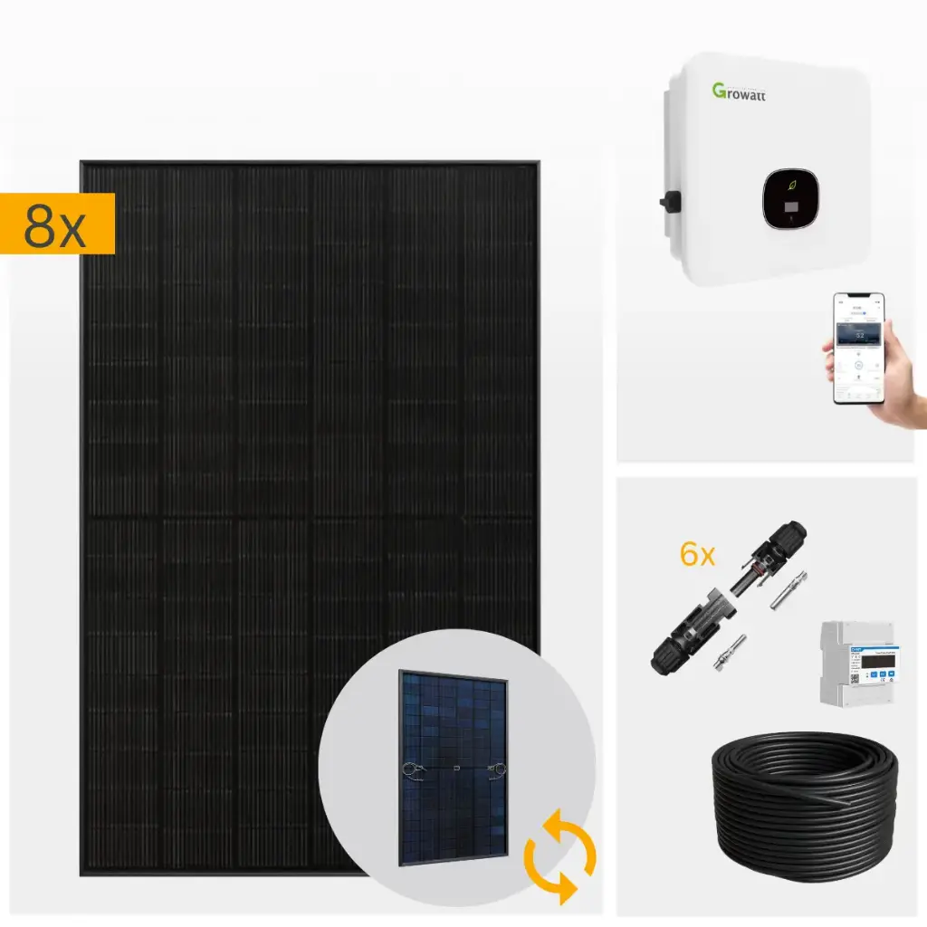 Growatt Komplettset | 3-10 kW inkl. Solarmodule | Optional: Batterie, Wallbox und Dachhalterung