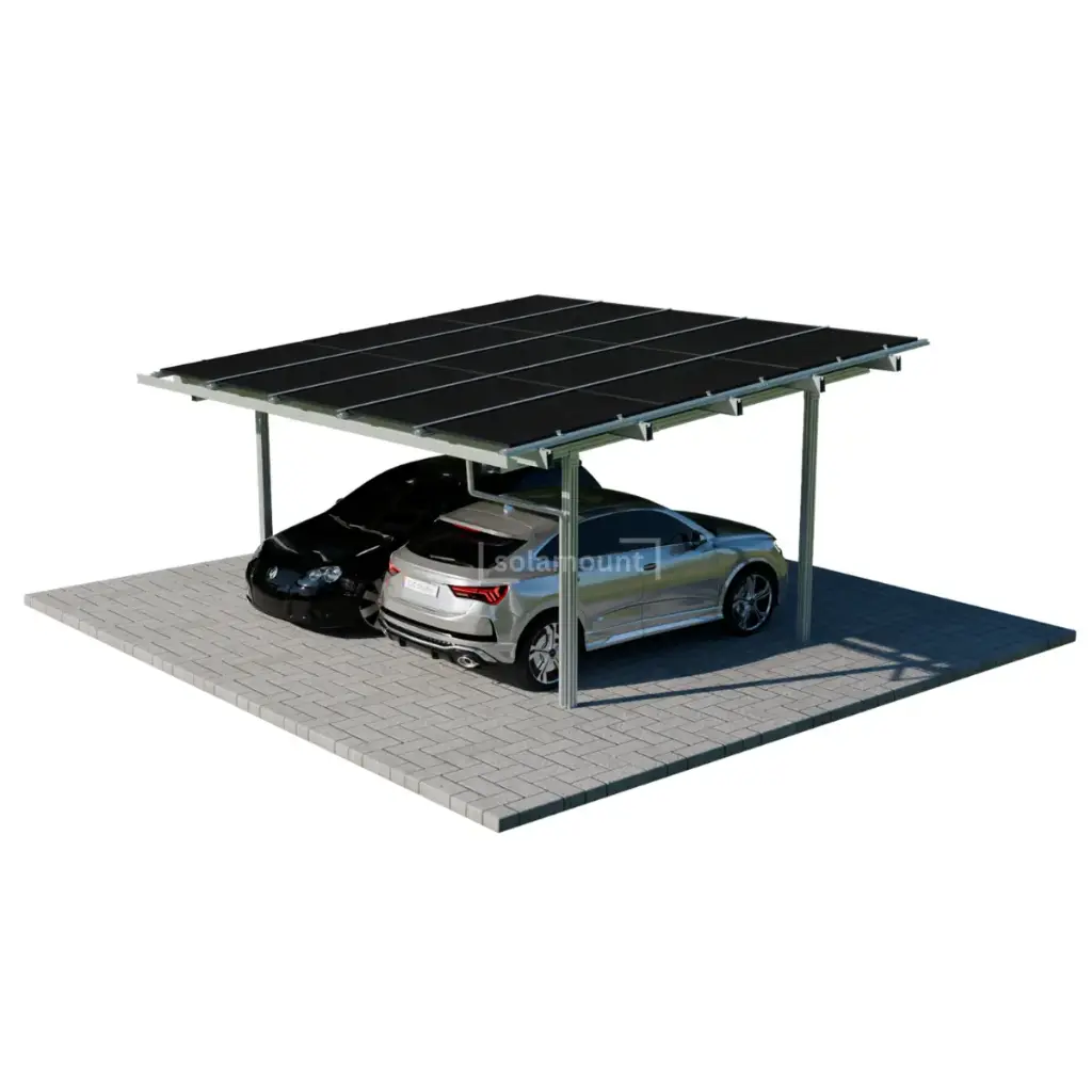 [214919] Solarcarport Halterung für 2 Autos inkl. Solarmodule (Silber)
