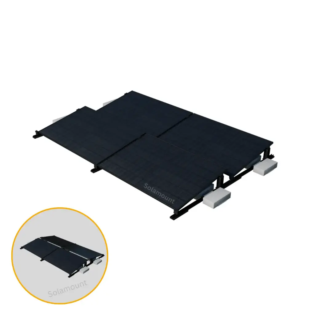 Premium Flachdach Halterung für 4 Solarmodule | Silber oder Schwarz | Solamount