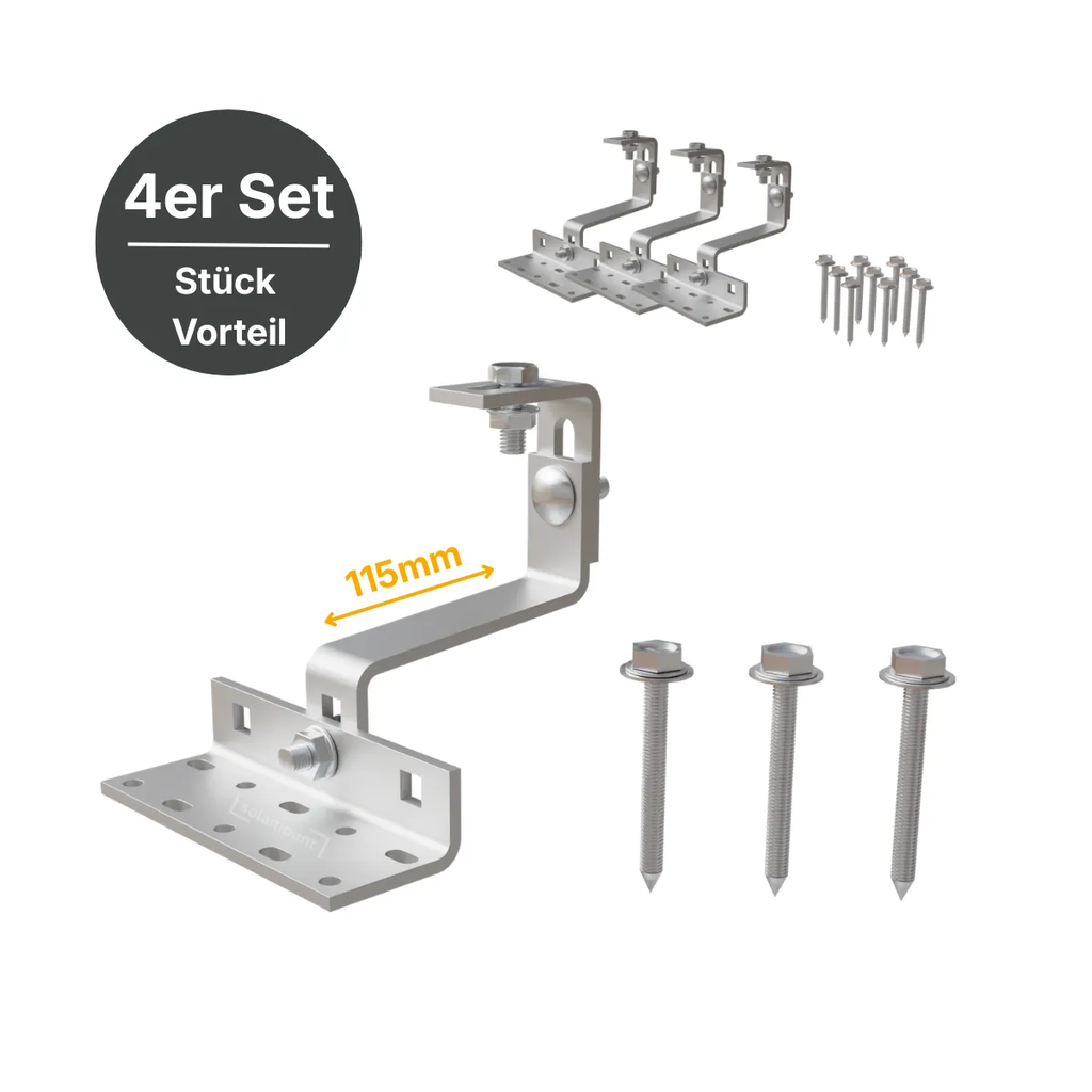 [210064] 4 Stück | Premium Schwerlastdachhaken aus Edelstahl (A2) inkl. Schrauben und Bolzen | 3-fach verstellbar | Solamount (115mm)