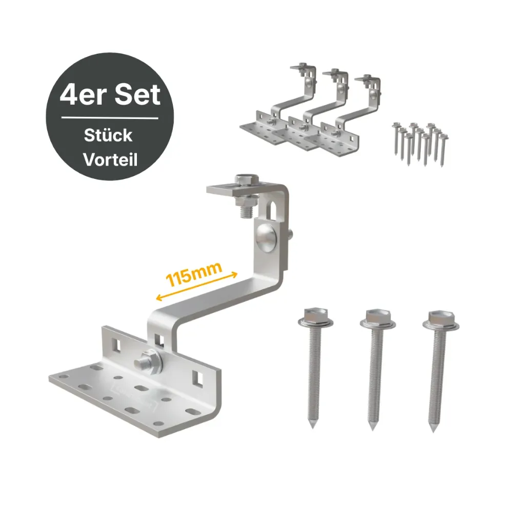 [210064] 4 Stück | Premium Schwerlastdachhaken aus Edelstahl (A2) inkl. Schrauben und Bolzen | 3-fach verstellbar | Solamount (115mm)