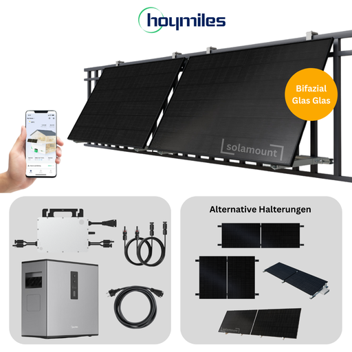 Balkonkraftwerk Hoymiles | 2 Solarmodule | 800W Wechselrichter | optional Batterie + Halterung