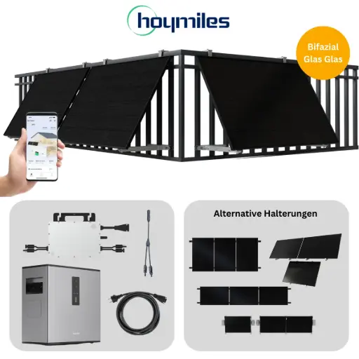 Balkonkraftwerk Hoymiles | 3 Solarmodule | 800W Wechselrichter | optional Batterie + Halterung